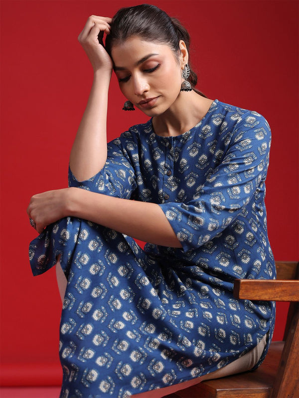 Indo Era Women Geometric Printed Thread Work Kurta