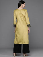 Thumbnail for Ahalyaa Women Floral Yoke Design Gotta Patti Velvet Kurta - Mustard Color - Distacart