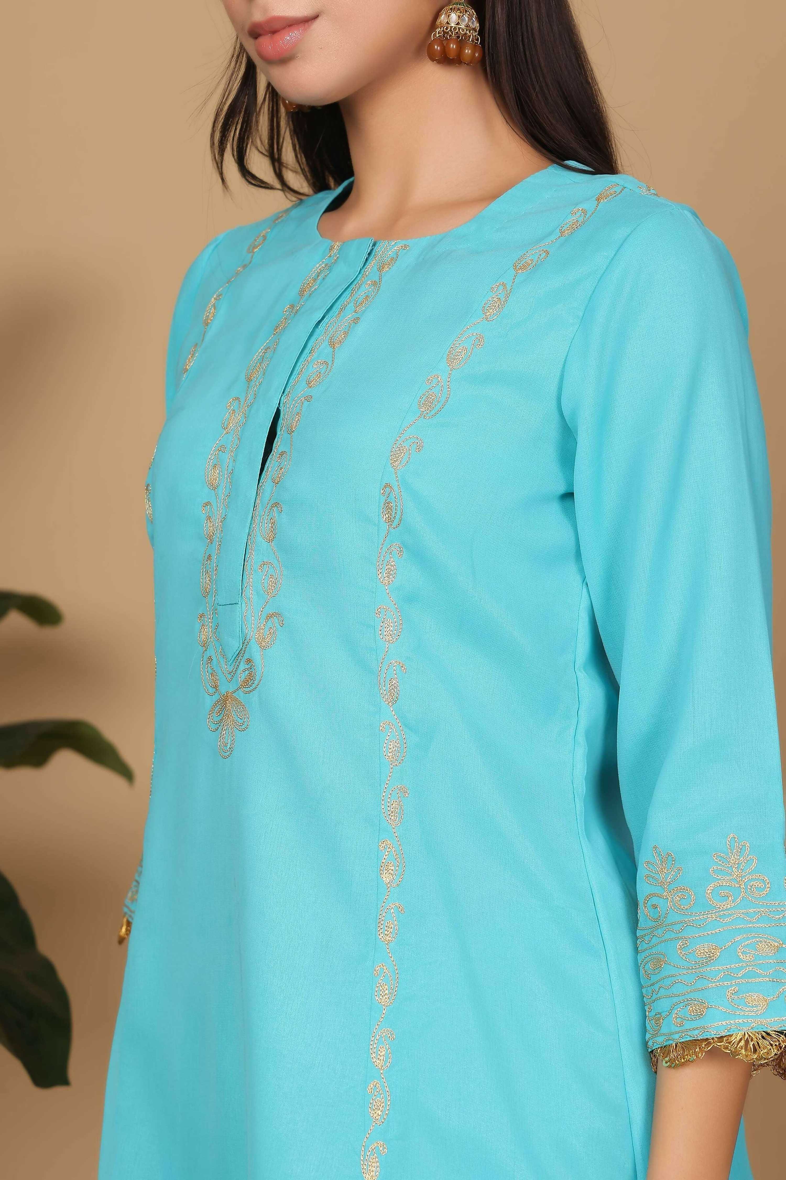 Joban Fashion Turquoise Georgette Kurta Set