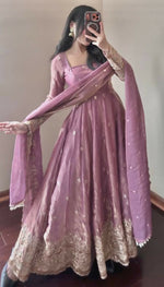 Thumbnail for Teeya Creation Onion Fendy Silk Designer Heavy Work Wedding Wear Long Gown - Distacart