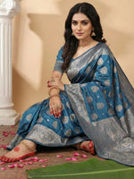 Thumbnail for Shree Shyam Fashion Teal Blue Silk Blend Saree - Distacart