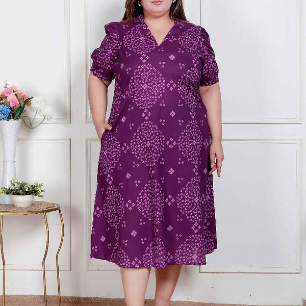Miravan Plus Size Womens Purple Bandhani Printed A-Line Maxi Dress - Distacart