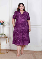 Thumbnail for Miravan Plus Size Womens Purple Bandhani Printed A-Line Maxi Dress - Distacart