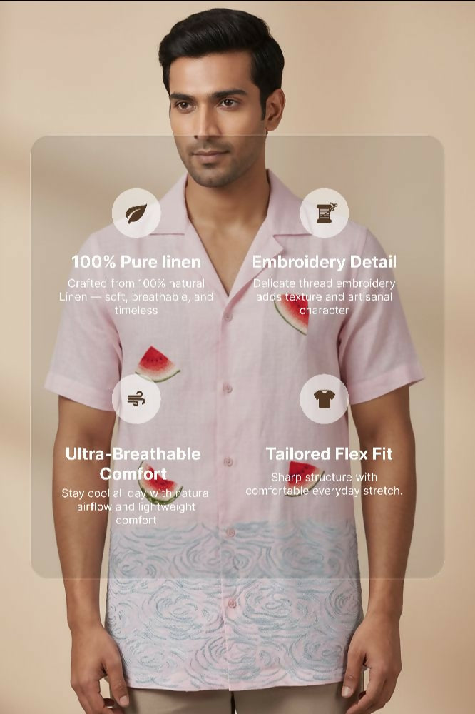 Melon — White Embroidered Linen Shirt by Hilo Design - Dista