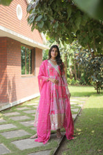 Thumbnail for Jyoti Fashion Women's Pink Russian Silk Digital Print with Embroidered Anarkali Dress with Dupatta - Distacart