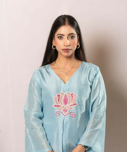 Timaraa Azure Lotus – Handcrafted Upada Silk Co-Ord Set - Dista