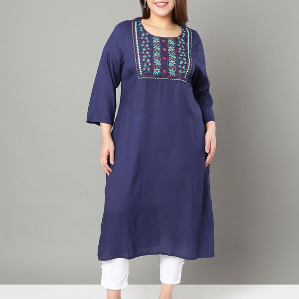 Sztori Plus Size Floral Yoke Design Thread Work Straight Kurta - Distacart