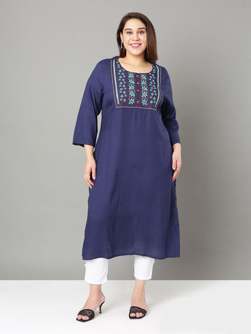 Sztori Plus Size Floral Yoke Design Thread Work Straight Kurta - Distacart
