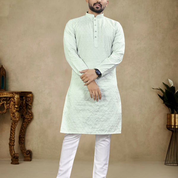 Anaita Sky_Blue Lucknowi Work Silk Straight Kurta - Distacart