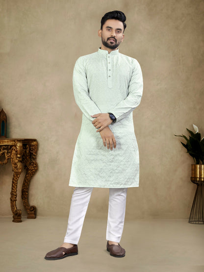 Anaita Sky_Blue Lucknowi Work Silk Straight Kurta - Distacart
