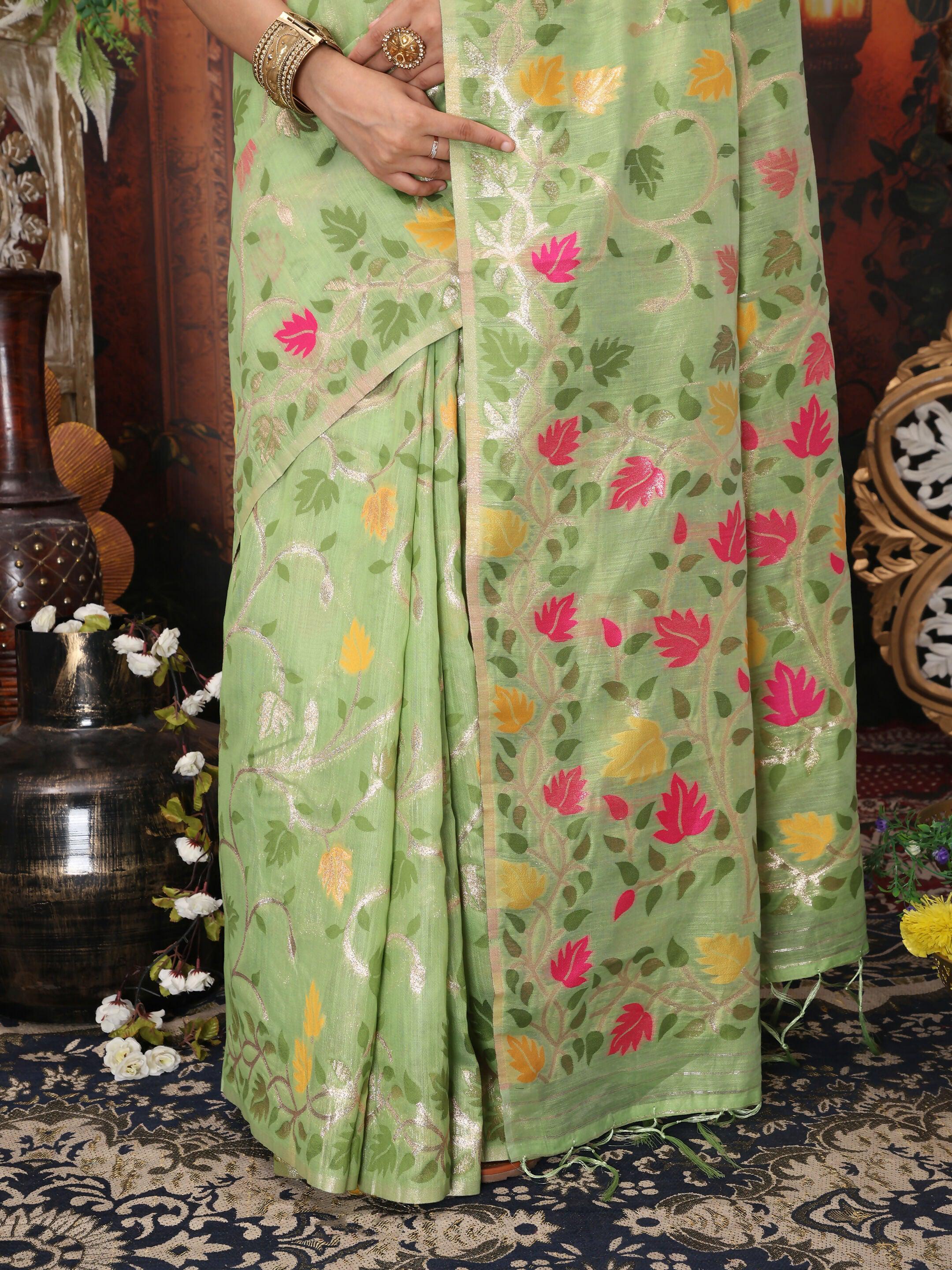 Astita Linen Cotton Green Saree