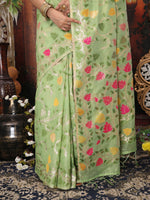 Thumbnail for Astita Linen Cotton Green Saree