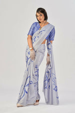Thumbnail for Vastranavya Sea Blue Satin Silk Elegant Printed Saree with Unstitched Blouse - Distacart