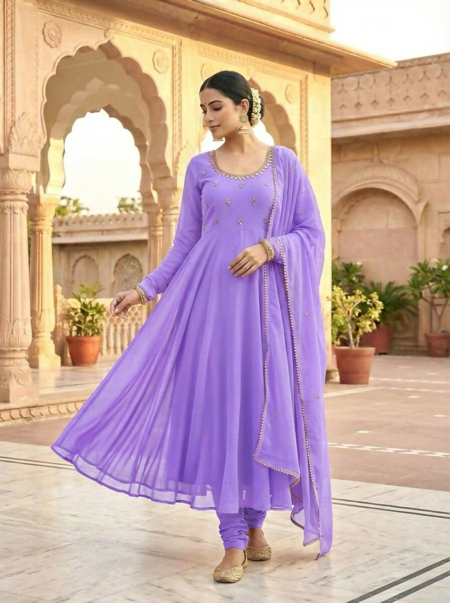 Teeya Creation New Trendy Stylish Anarkali Gown Set - Lavender - Dista
