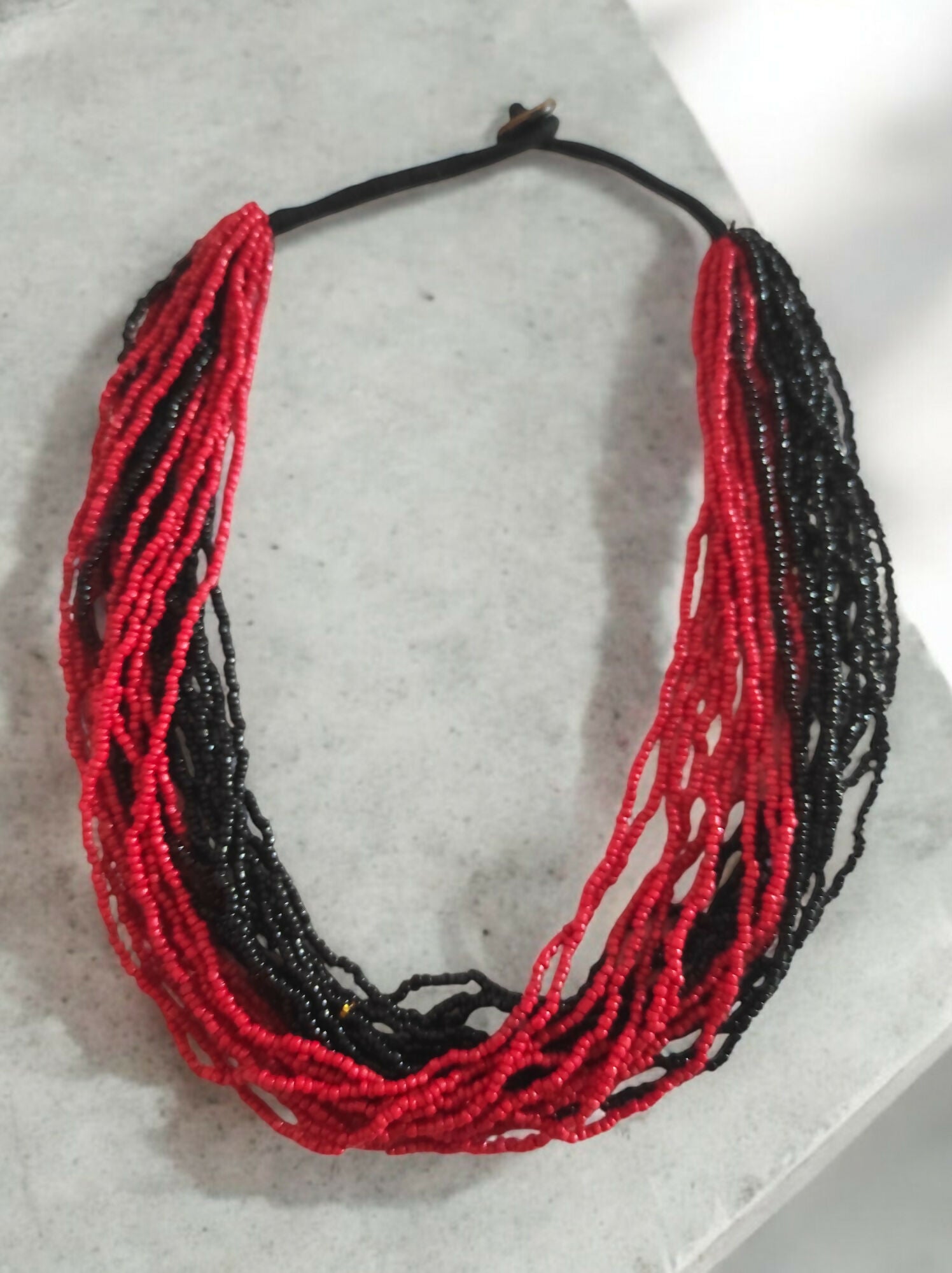 Inhanns Handmade Beaded Multilayer Necklace, 20 Layers - Black & Red - Distacart