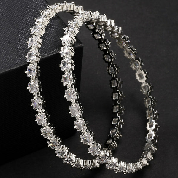 NVR Women's Set of 2 Silver-Plated CZ Stone-Studded Handcrafted Bangles - Distacart