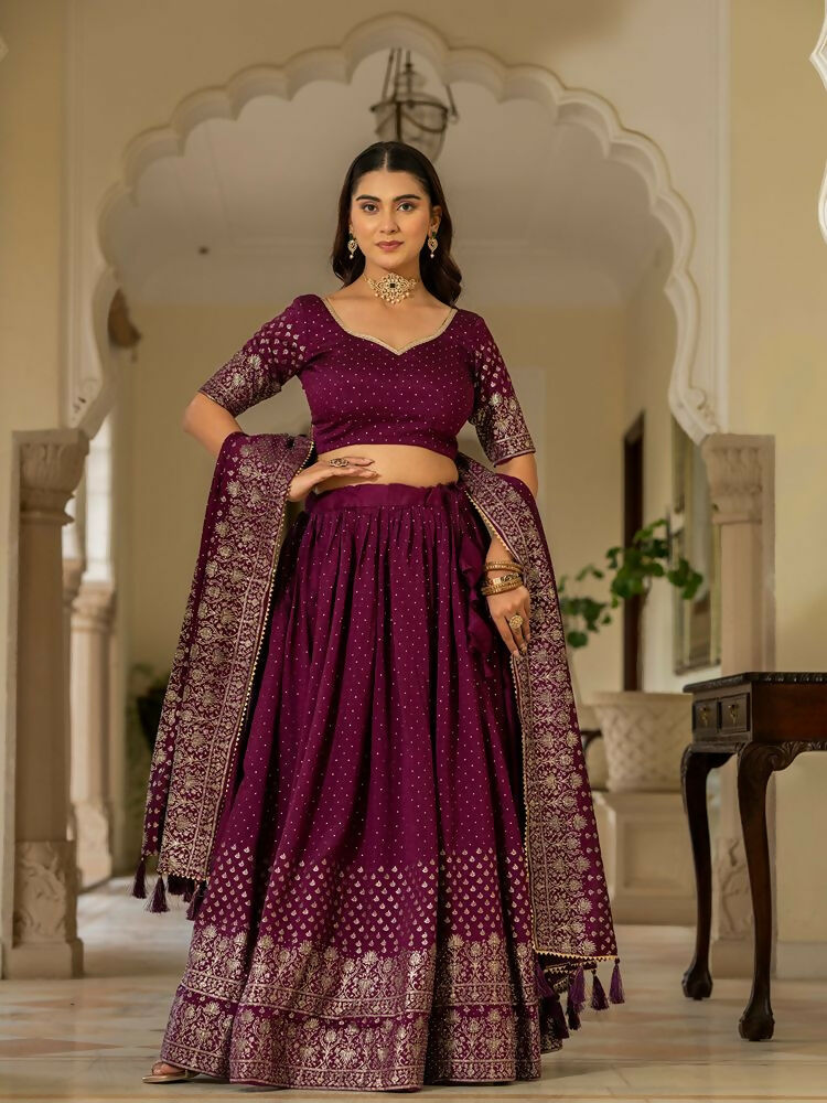 Lehenga Mart Wine Designer Wedding Wear Lehenga Choli - Dista
