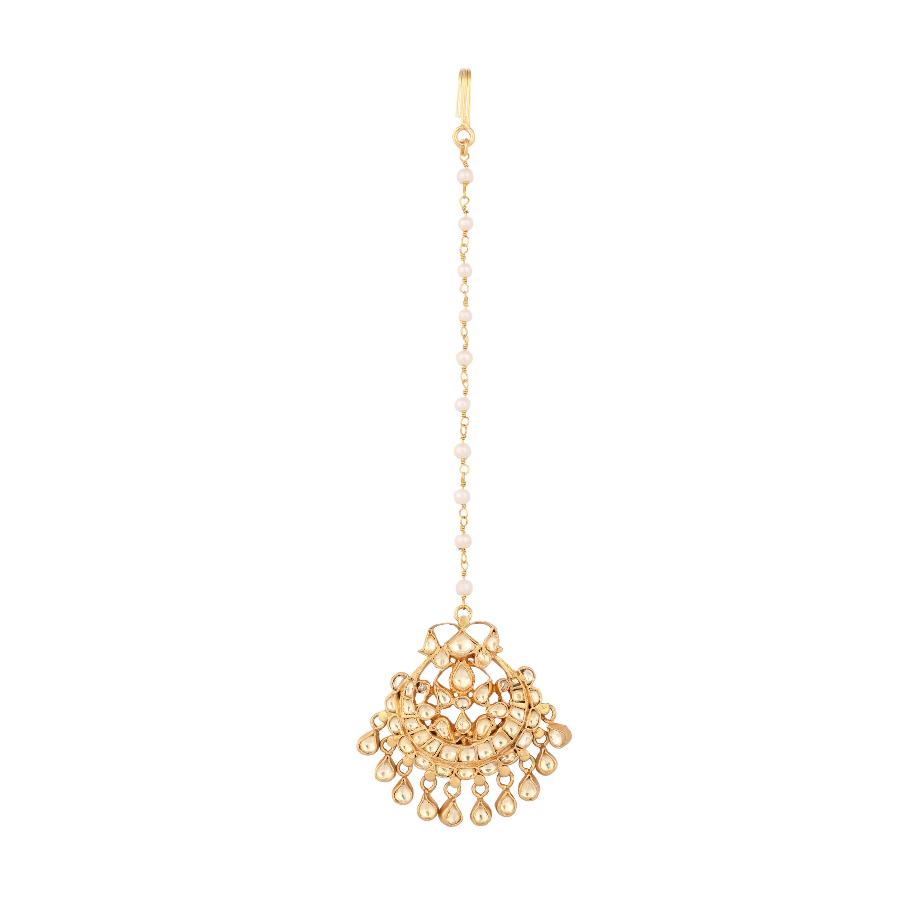 Nuyug 22K Gold Plated Kundan Drop Maang Tikka