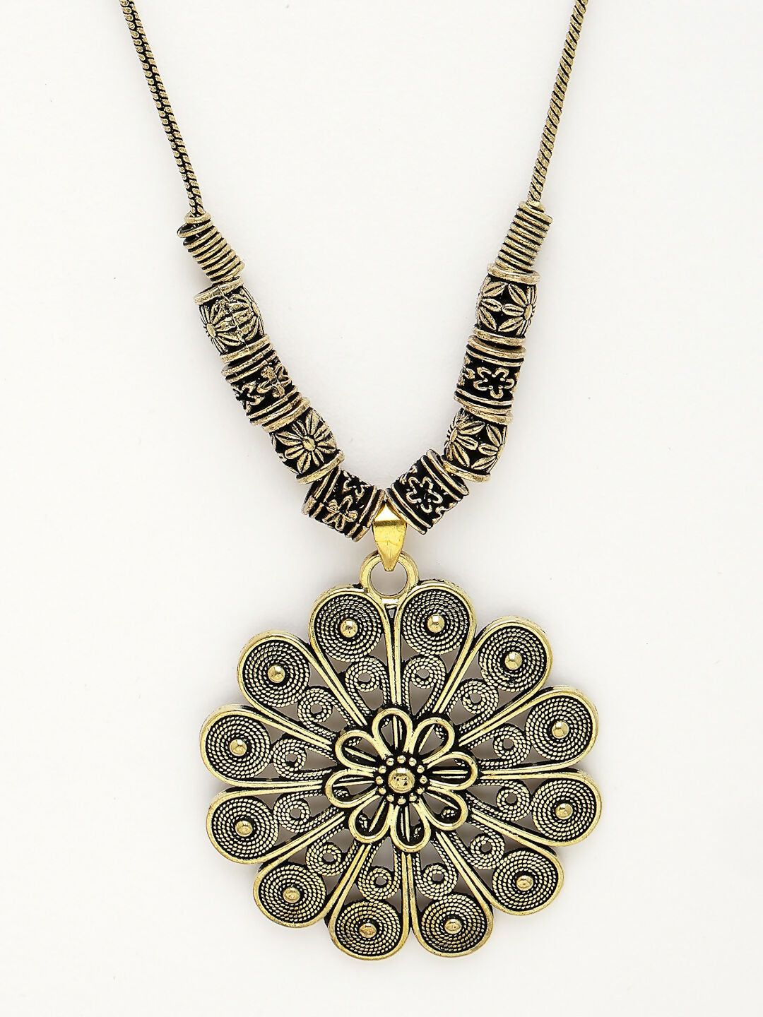 NVR Women's Gold-Plated Floral Shape Pendant with Chain - Distacart