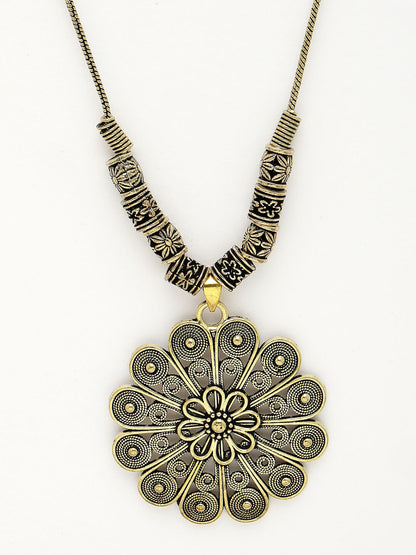 NVR Women's Gold-Plated Floral Shape Pendant with Chain - Distacart