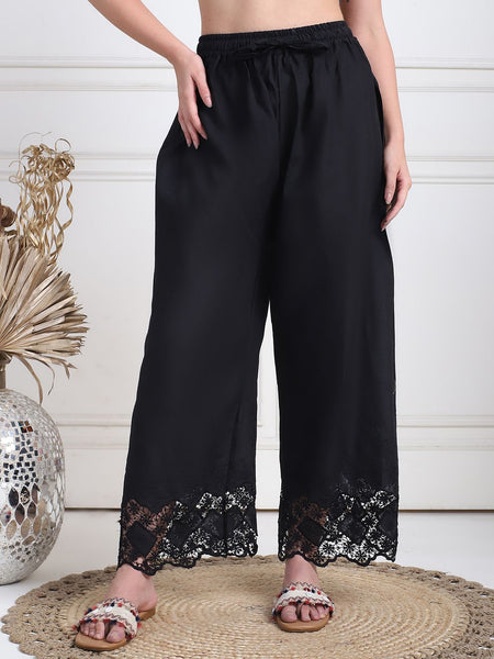 TAG 7 Women Floral Hem Design Flared Ethnic Palazzos