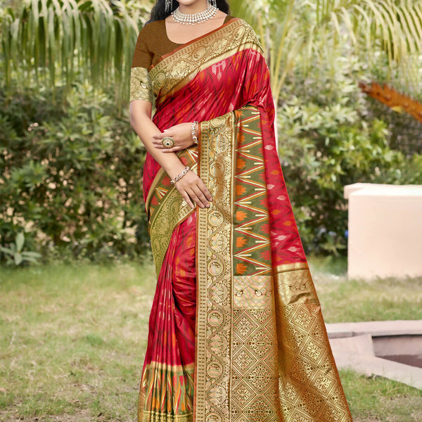 Astita Red Pochampally Silk Saree - Distacart