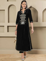 Thumbnail for Joban Fashion Women Black Velvet Hand Embellishment Stitched Kurta Set - Distacart