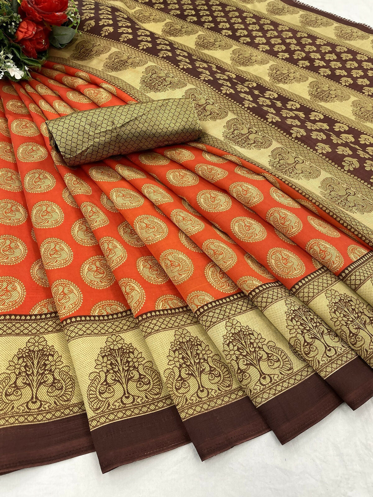 Vamika Orange Printed Art Silk Saree - Distacart