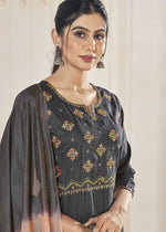 Thumbnail for Jyoti Fashion Women's Black Pure Viscose Weaving Stripe with Embroidery Kurta Set - Distacart