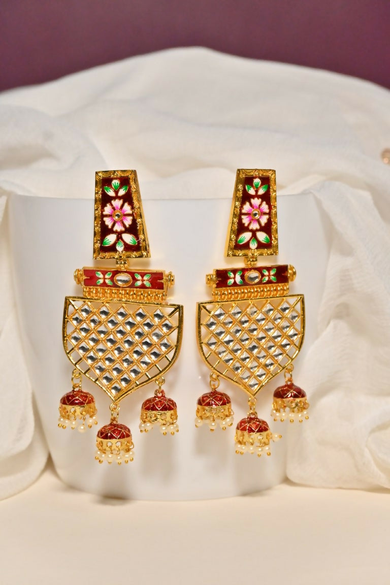 Maroon Traditional Gold-Polished Meenakari Jhumka Jhumki Earrings Indian Jewellery For Women Girls By House of Ree - Distacart