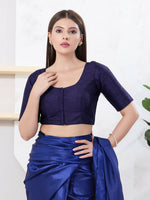 Thumbnail for Joban Fashion Navy-Blue Dupion Silk Elbow Sleeveless Front Open Blouse
