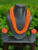 Thumbnail for Inhanns Vibrant Handmade 20 Layers Beaded Necklace With Matching Earrings - Orange - Distacart