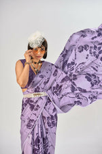 Thumbnail for Vastranavya Lavender Satin Silk Elegant Printed Saree with Unstitched Blouse - Distacart