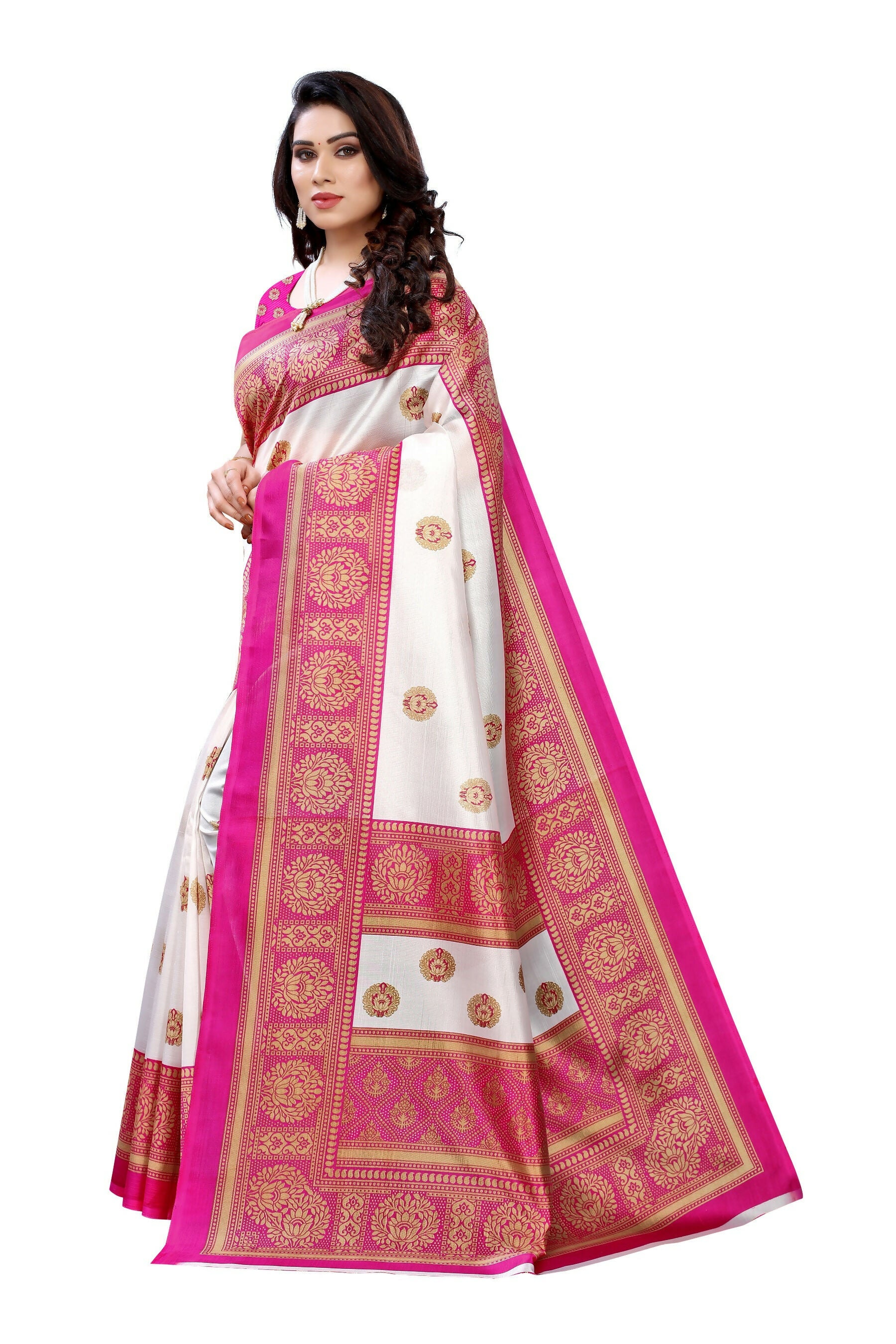 Vamika Pink Printed Art Silk Saree - Distacart