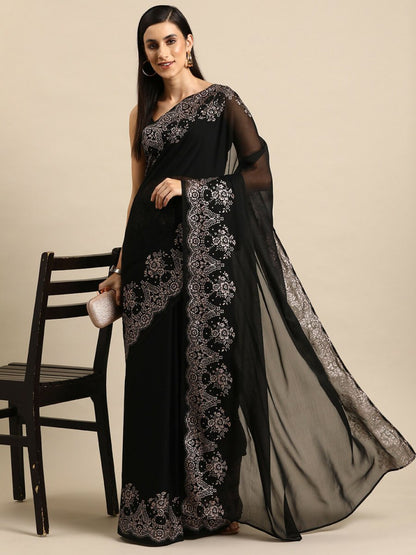 Ahalyaa Women's Traditional Semi Stitch Saree - Black - Distacart