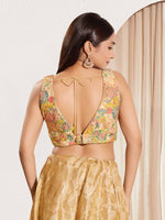 Thumbnail for Joban Fashion Gold Multi Polyester Padded Blouse With V Neck Sleeveless