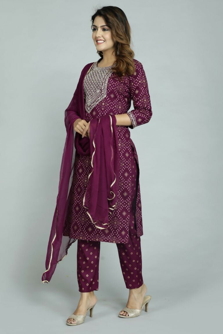 Alvano Women's Attractive And Stylish Rayon A Line Kurta With Pant And Dupatta - Distacart