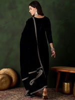 Thumbnail for Sangria Floral Embroidered Straight Kurta & Trousers With Dupatta - Distacart
