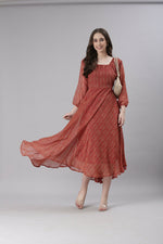 Thumbnail for Souchii Rust Orange Printed Fit & Flare Dress