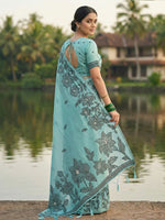 Thumbnail for Shree Shyam Fashion Sea Green Linen Cotton Saree - Distacart