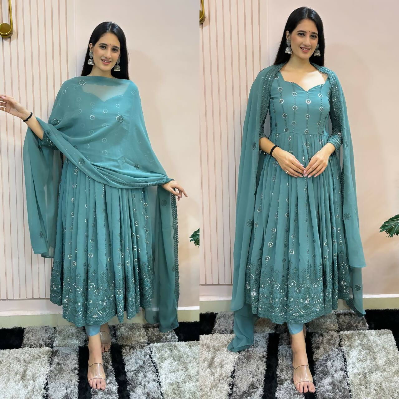 Preksha Creation Designer Party Wear Look Fox Georgette With Embroidery Work With Dupatta And Pant - Firoji - Distacart