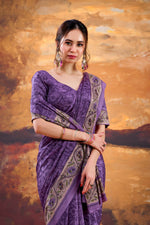 Thumbnail for Vastranavya Purple Crepe Printed Saree with Unstitched Blouse - Distacart