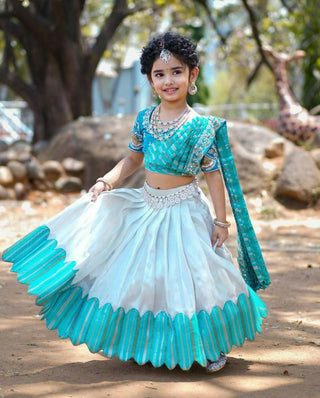 Jyoti Fashion Classy Sky Blue Heavy Chenille Sequins Embroidered Kids Lehenga Choli Set - Distacart