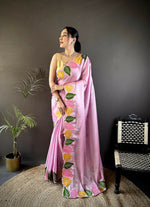Thumbnail for Prime Volt Multicolor Leaf Embroidery Rangoli Silk Saree with Scalloped Border-Pink - Dista