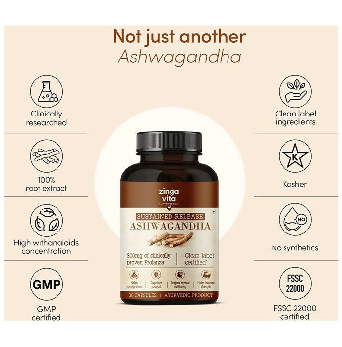 Zingavita Ayurveda Sustained Release Ashwagandha 300mg Capsules - Distacart