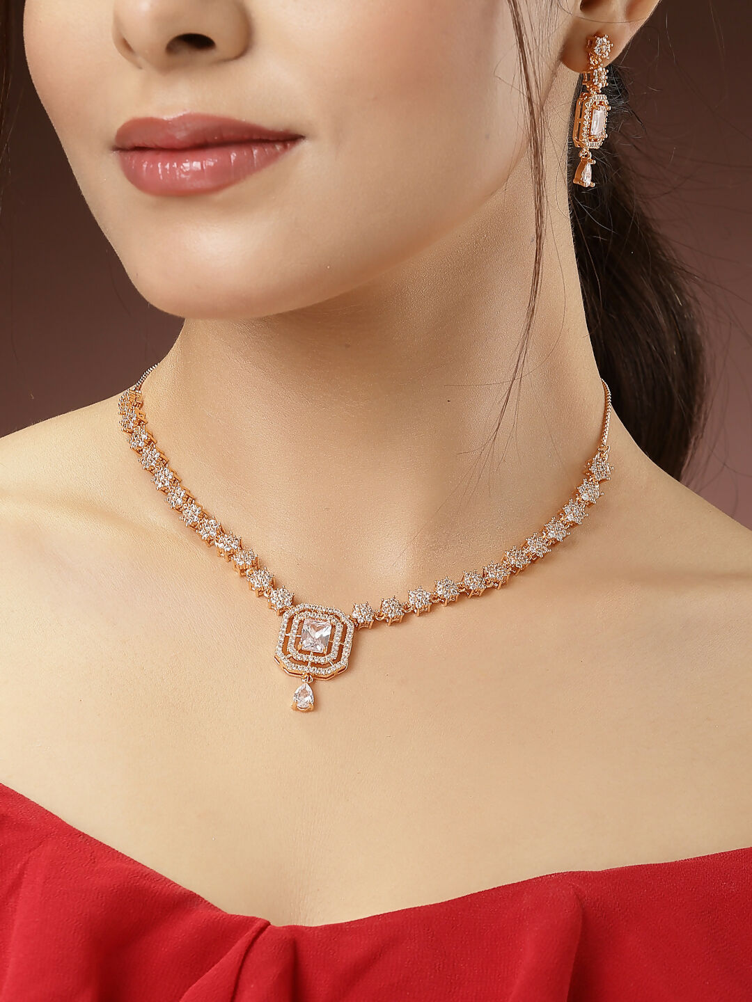 NVR Women's Gold-Plated American Diamond Studded Handcrafted Jewellery Set - Distacart