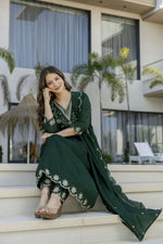 Thumbnail for The52 Women's Beautiful Embroidery Work Vichitra Silk Fabric Flared Anarkali Pant and Dupatta Set - Distacart