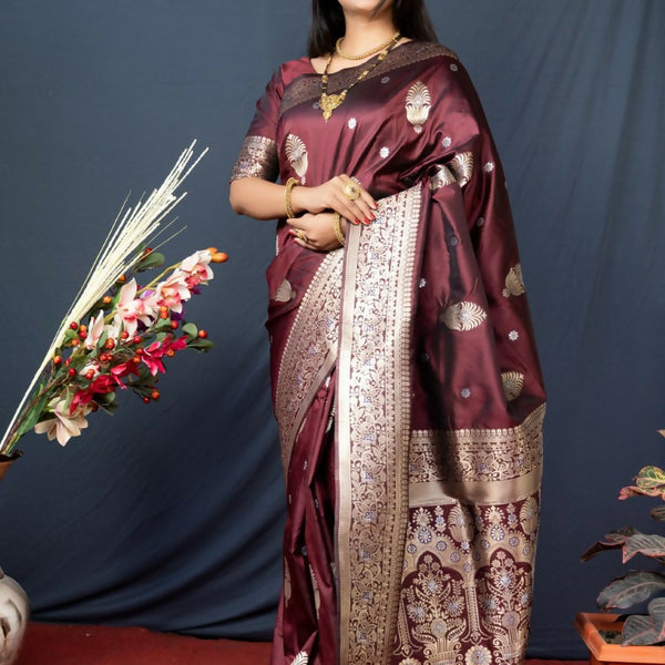 Jyoti Fashion Women's Brown Paithani Silk Zari Woven Saree with Blouse - Distacart