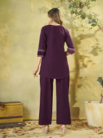 Thumbnail for Teeya Creation Wine Embroidered Cotton Co-ord Set for Women - Dista