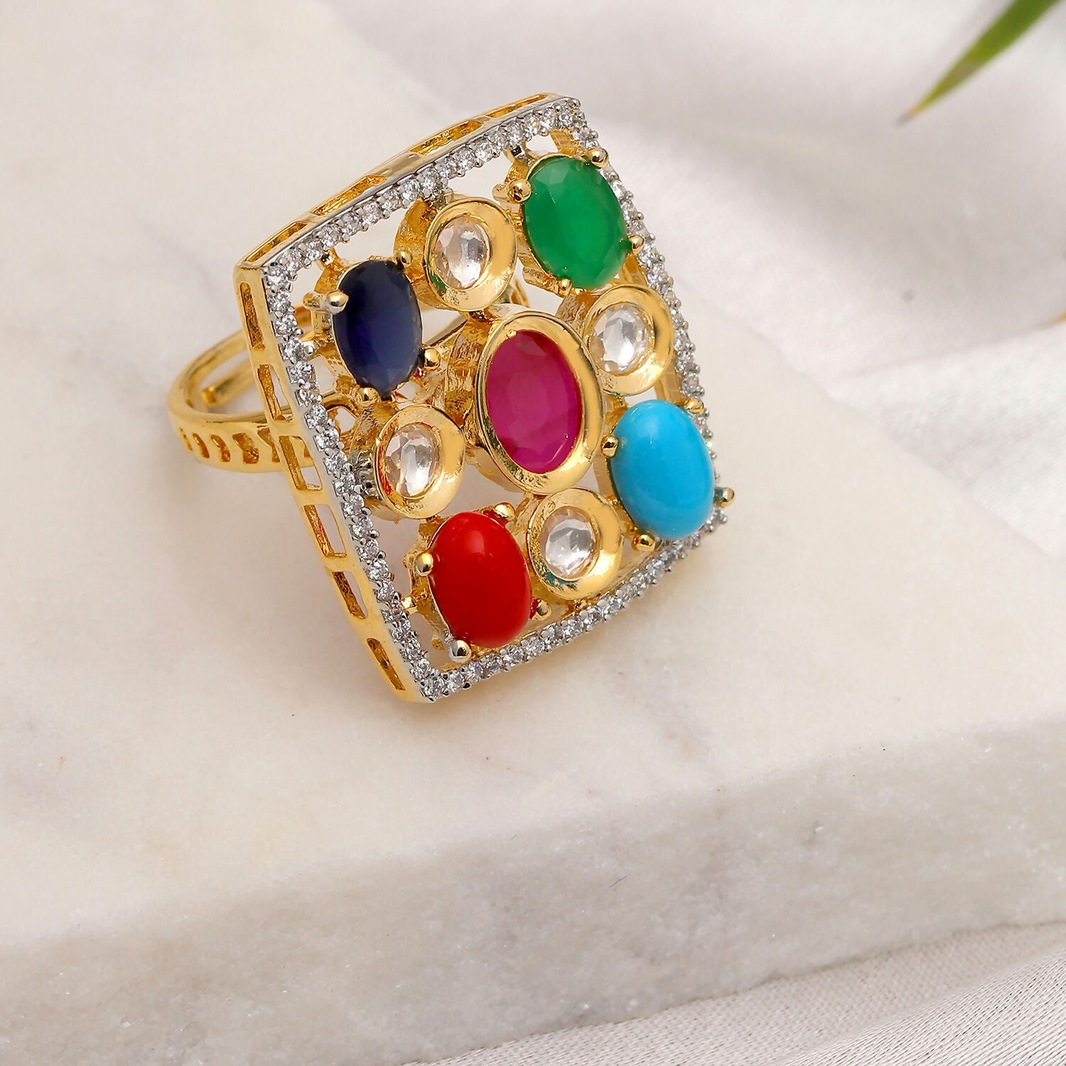 Navratan Kundan Ring (Multi Color) - Ruby Raang - Distacart